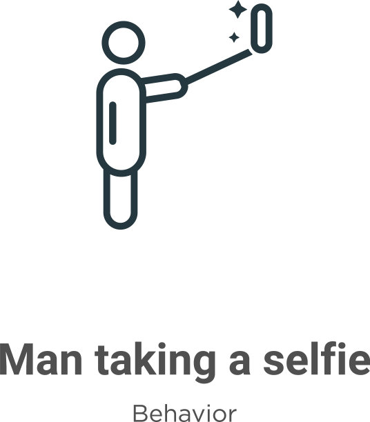 男子自拍轮廓图标细线黑色图片下载