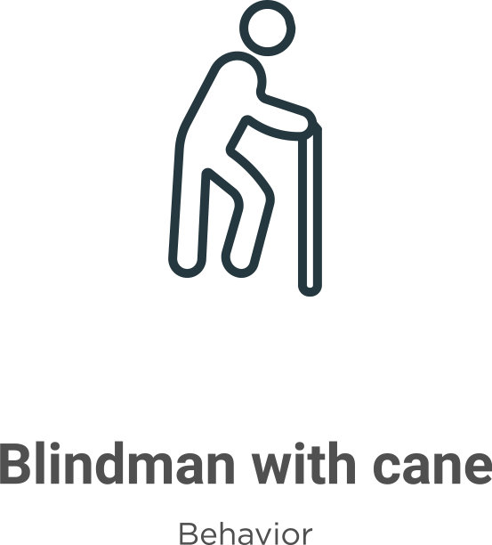 盲人用手杖轮廓图标细线黑色图片下载