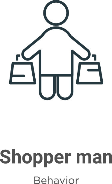 购物者男子轮廓图标细线黑色购物者图片下载