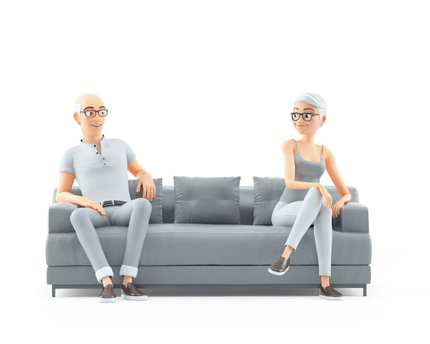 3 .一男一女坐在沙发上互相看着图片下载