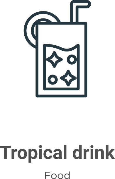 热带饮料轮廓图标细线黑色图片下载