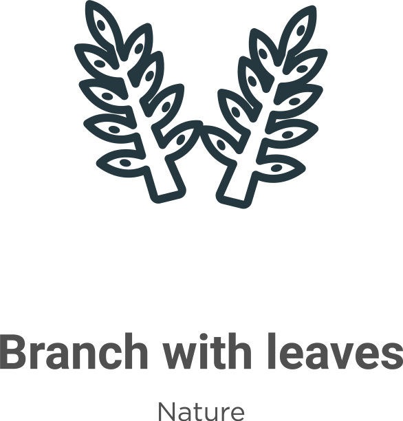 带叶子的树枝轮廓图标细线黑色图片下载