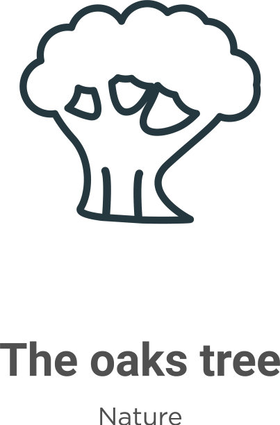 橡树树轮廓图标细线黑色图片下载