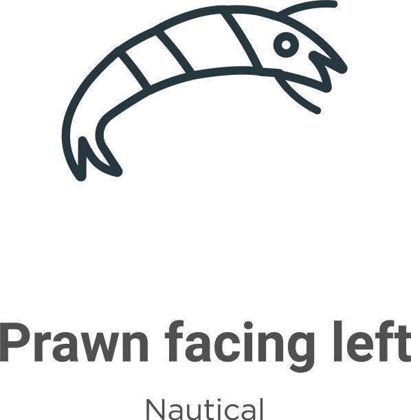 对虾面对左侧轮廓图标细线黑色图片下载
