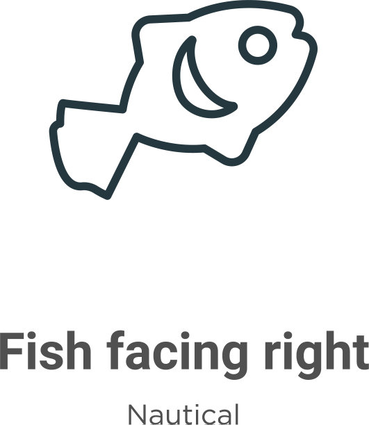 鱼面对右轮廓图标细线黑色图片下载