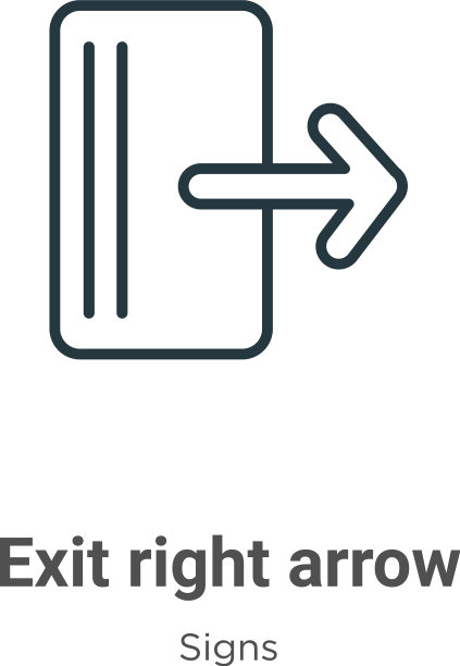 退出右箭头轮廓图标细线黑色图片下载