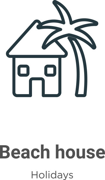 海滩房子轮廓图标细线黑海滩图片下载