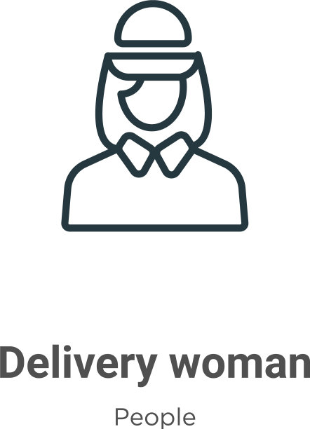 送货妇女轮廓图标细线黑色图片下载