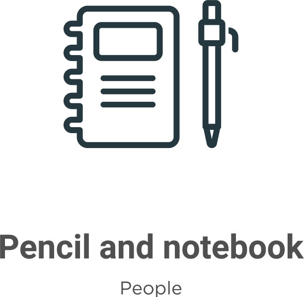 铅笔和笔记本轮廓图标细线黑色图片下载