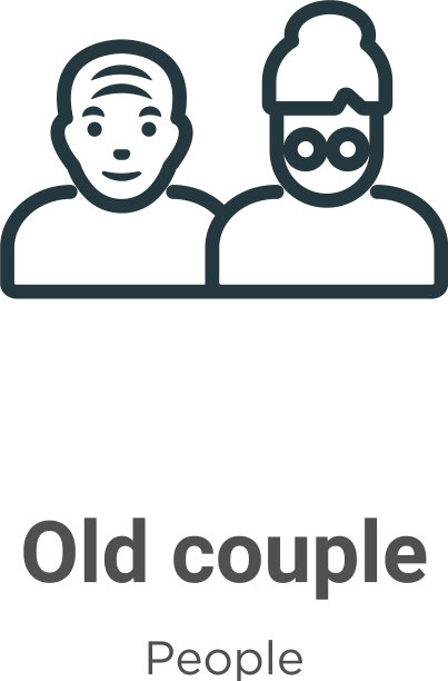 老夫妇轮廓图标细线黑老图片下载