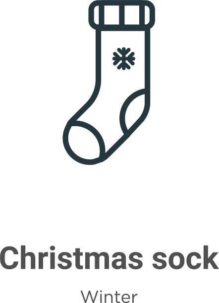 圣诞袜轮廓图标细线黑色图片下载