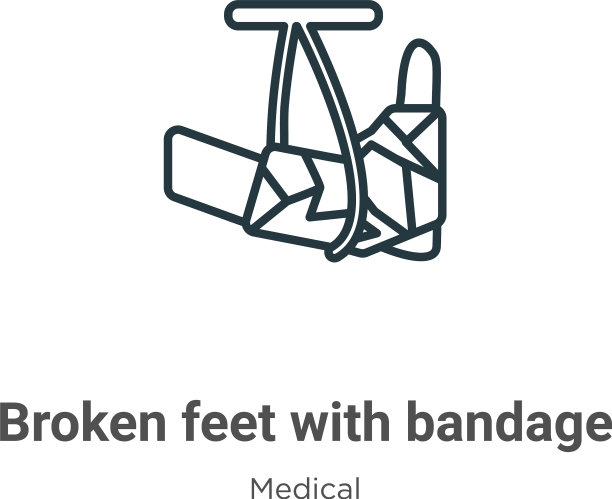 骨折的脚用绷带轮廓图标细线图片下载
