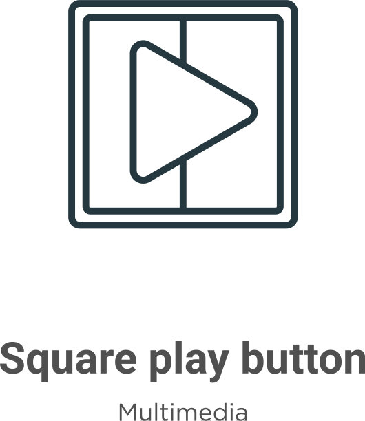 正方形播放按钮轮廓图标细线黑色图片下载