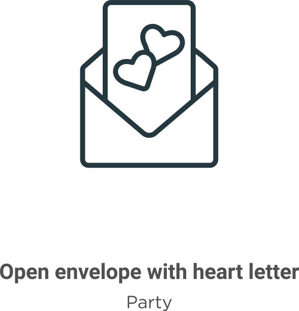 打开信封用心字母轮廓图标薄图片下载