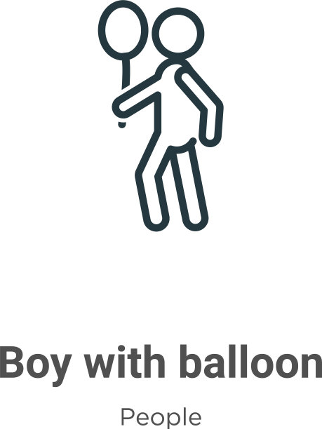 男孩与气球轮廓图标细线黑男孩图片下载