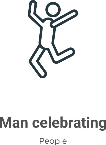 男子庆祝轮廓图标细线黑人男子图片下载
