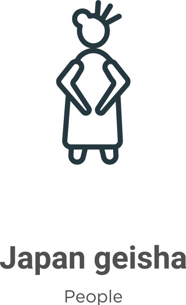 日本艺妓轮廓图标细线黑日本图片下载
