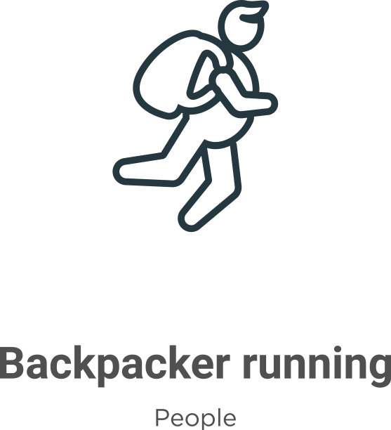 背包客跑步轮廓图标细线黑色图片下载