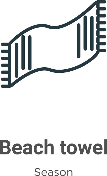 海滩浴巾轮廓图标细线黑海滩图片下载