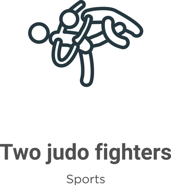 两个柔道战士轮廓图标细线黑色图片下载