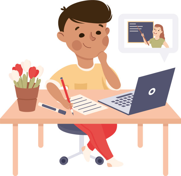 男孩通过电话会议在家学习图片下载