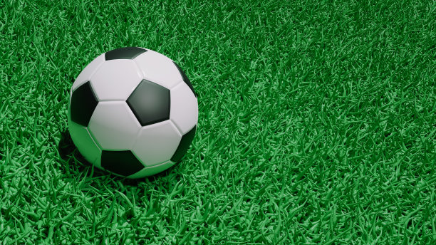 3D渲染足球在塑料绿色草地的背景图片下载
