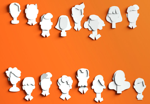 很多人的脸都是纸做的，还有文字的空间。剪纸设计3D渲染图片下载