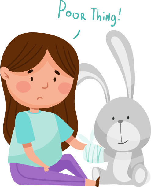 伤心的女孩同情毛绒兔玩具图片下载