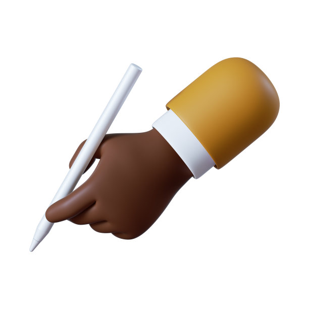 3 d渲染。非洲卡通人物手用黑色皮肤色调握铅笔或数码笔。书写或绘制图标。商务剪辑艺术孤立在白色背景。图片下载