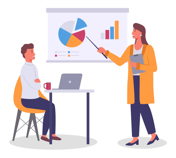 女商人向同事展示自我介绍图片下载