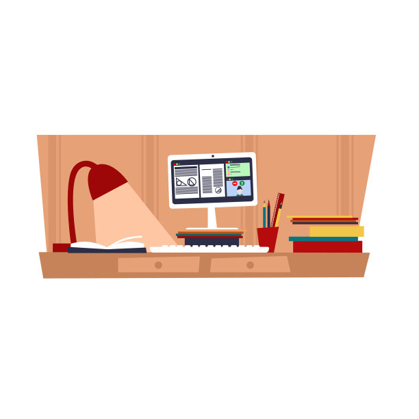 学生桌面电脑远程学习2d平面图片下载