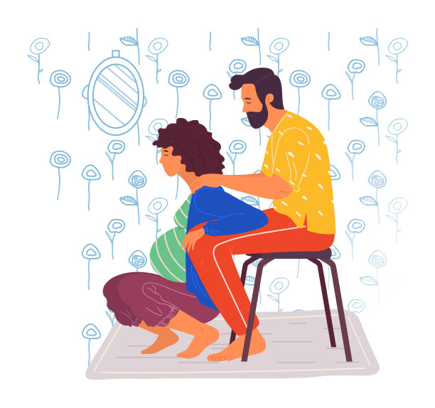 分娩体位时男子支持孕妇图片下载