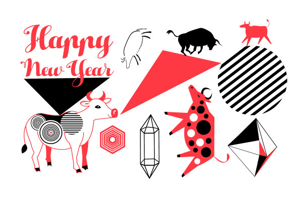 一群喜庆的公牛迎接新年图片下载