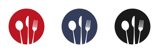 菜肴。勺子，叉子，刀和盘子的图标设置，菜单标志，餐具轮廓。矢量插图。图片下载