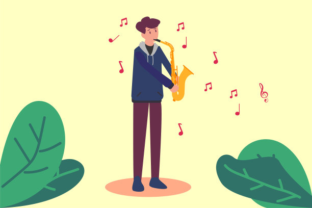 黄色背景上有人在吹萨克斯图片下载