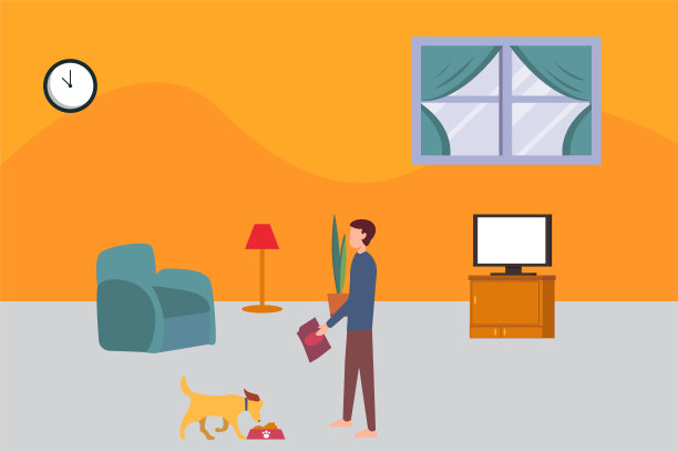 一个人在客厅喂他的猎犬图片下载