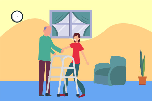 老妇人用助行器帮助老人走路图片下载