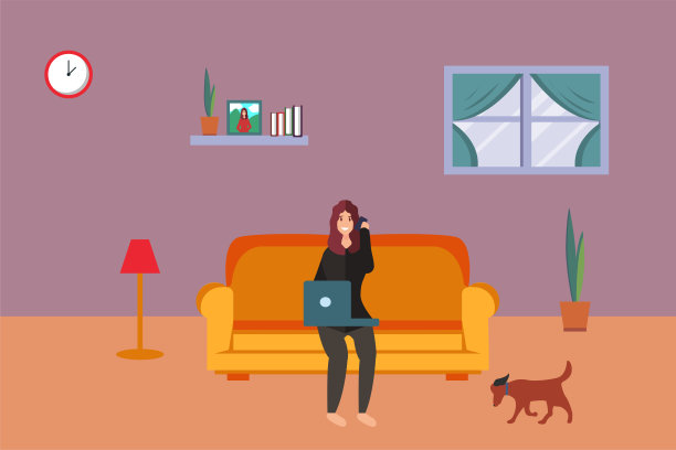 在家里愉快地工作的女人打电话图片下载