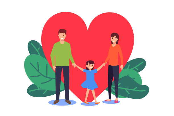 一组家庭合影，手牵着手靠近心脏图片下载