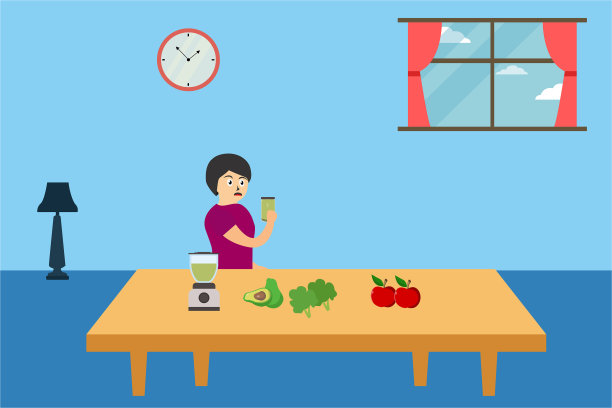 在餐厅里喝蔬菜汁的女人图片下载