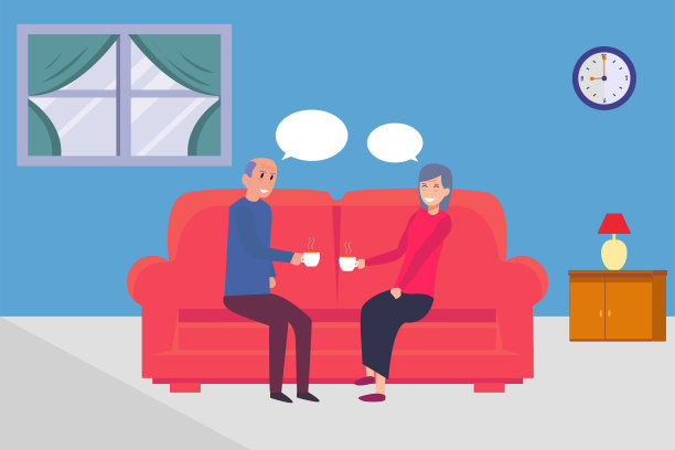 老夫妇边喝咖啡边聊得很开心图片下载