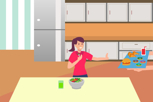 吃沙拉时拒绝吃垃圾食品的女人图片下载