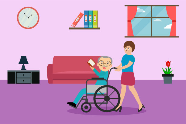 一个女人用轮椅帮助她的老父亲图片下载