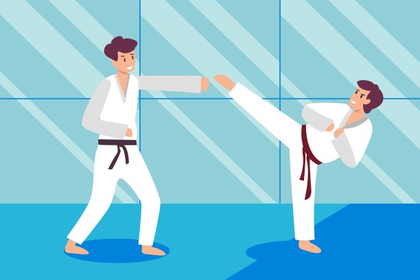 男人们用拳击和踢空手道图片下载