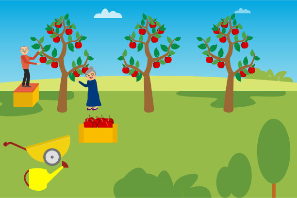 一对老夫妇在花园里收西红柿图片下载