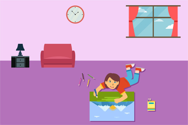 小女孩在纸上画风景画图片下载