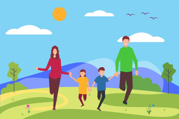 一家人手牵着手开心地跳着图片下载