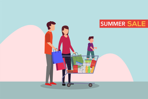 家庭在夏季大减价时购买生活必需品图片下载