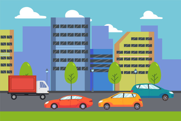 城市交通矢量与道路上的车辆图片下载