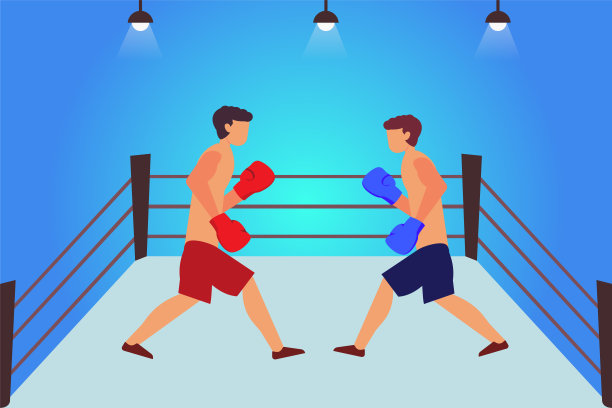 两名男拳击手在拳击场上进行拳击比赛图片下载